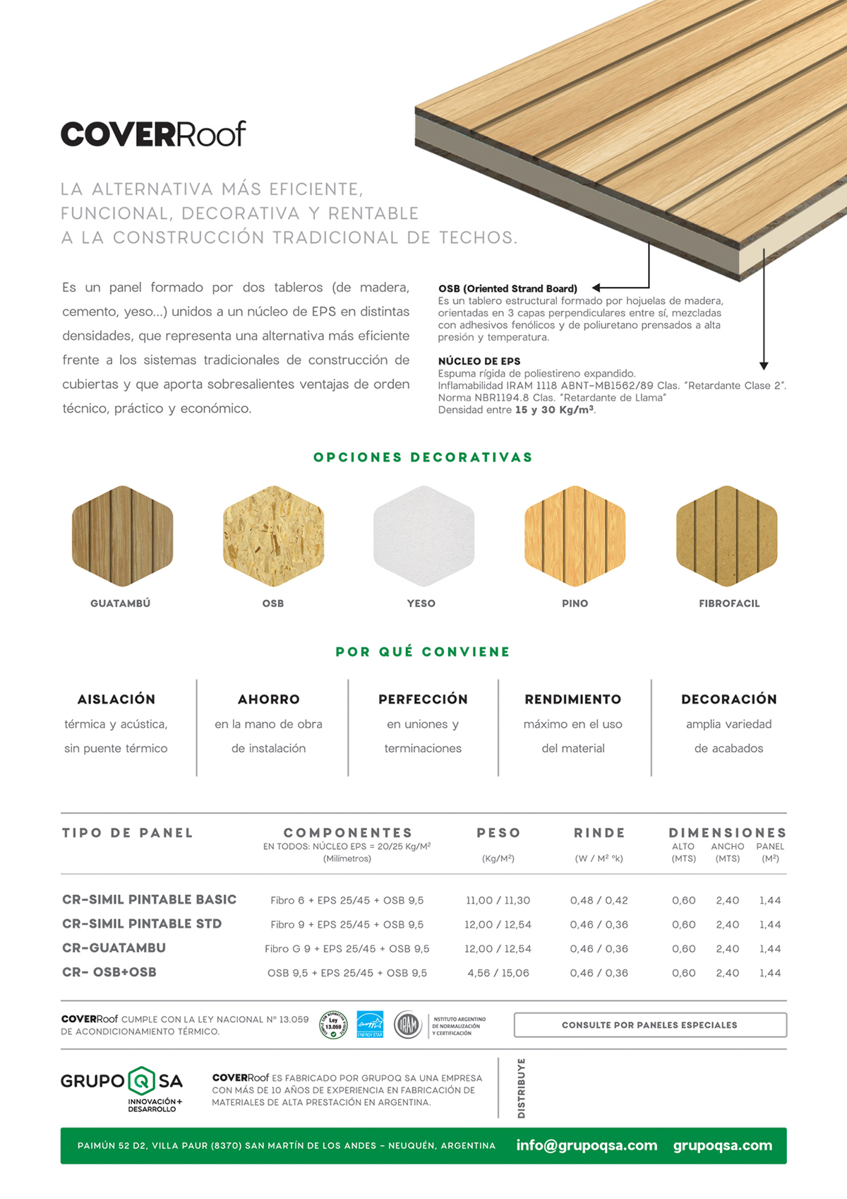 diseño gráfico para un folleto A4 que promociona paneles constructivos de revestimiento de interiores en Argentina