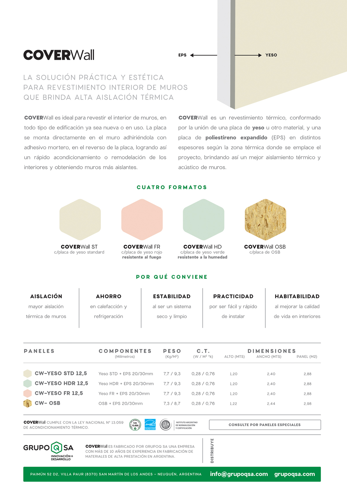 diseño gráfico para un folleto A4 que promociona paneles constructivos de revestimiento de exteriores en Argentina