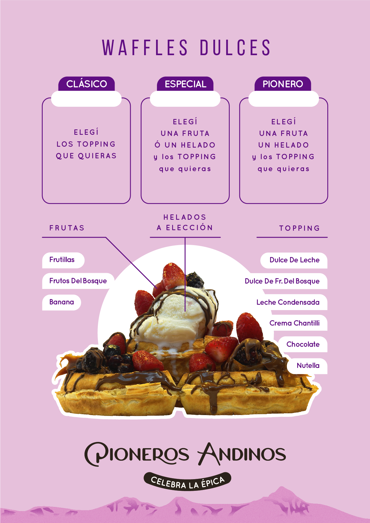 Pioneros Andinos, carta de waffles dulces