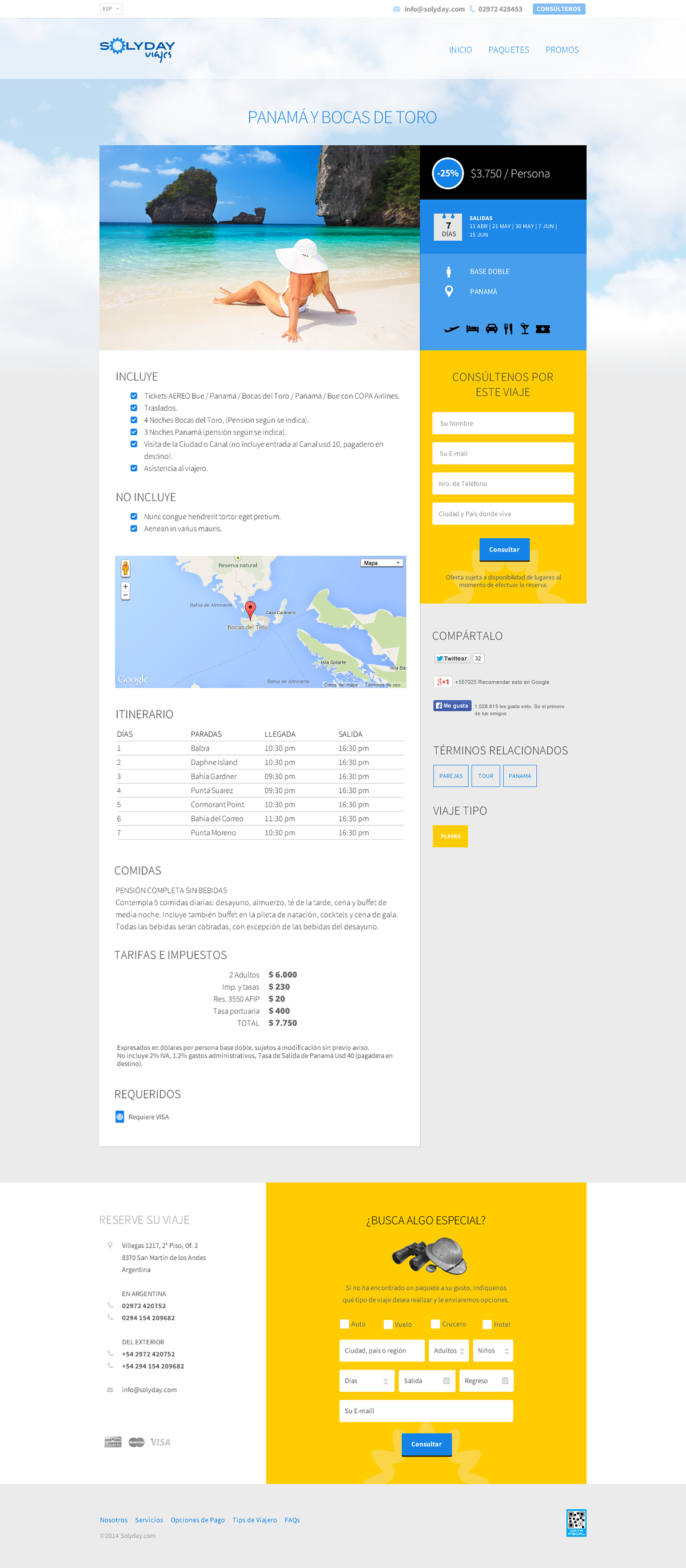 Solyday Viajes, sitio web, página de un paquete turístico