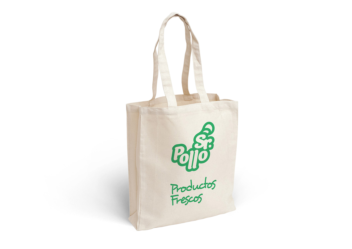 Aplicación de logotipo y frase de apoyo de una pollería en bolsa de tela